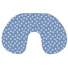 Faded Blue White Floral Print Travel Neck Pillow by SpinnyChairDesigns