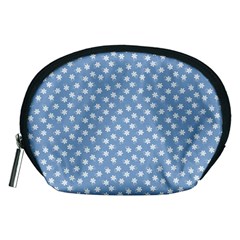 Faded Blue White Floral Print Accessory Pouch (medium)