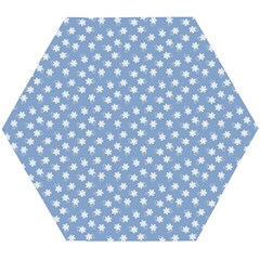 Faded Blue White Floral Print Wooden Puzzle Hexagon by SpinnyChairDesigns