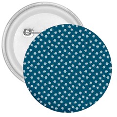 Teal White Floral Print 3  Buttons by SpinnyChairDesigns