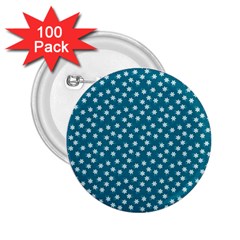 Teal White Floral Print 2.25  Buttons (100 pack) 