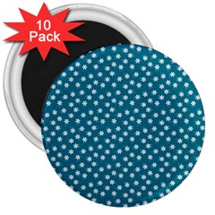 Teal White Floral Print 3  Magnets (10 pack) 