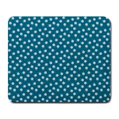 Teal White Floral Print Large Mousepads