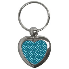 Teal White Floral Print Key Chain (Heart)