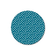 Teal White Floral Print Magnet 3  (Round)