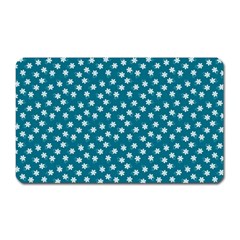 Teal White Floral Print Magnet (Rectangular)