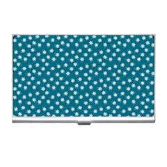 Teal White Floral Print Business Card Holder