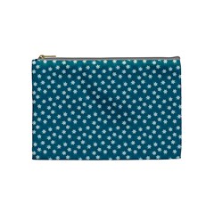 Teal White Floral Print Cosmetic Bag (Medium)