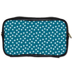 Teal White Floral Print Toiletries Bag (Two Sides)