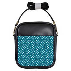 Teal White Floral Print Girls Sling Bag