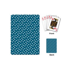 Teal White Floral Print Playing Cards Single Design (mini) by SpinnyChairDesigns