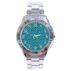 Teal White Floral Print Stainless Steel Analogue Watch