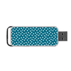 Teal White Floral Print Portable USB Flash (Two Sides)