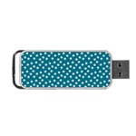 Teal White Floral Print Portable USB Flash (Two Sides) Front