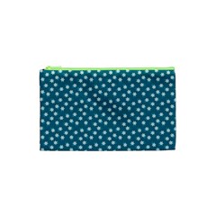 Teal White Floral Print Cosmetic Bag (XS)