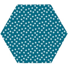 Teal White Floral Print Wooden Puzzle Hexagon