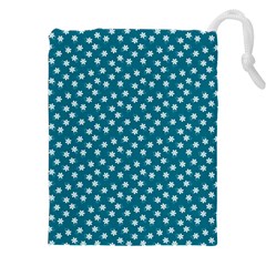 Teal White Floral Print Drawstring Pouch (5xl) by SpinnyChairDesigns