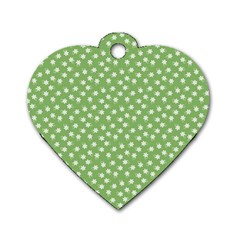 Spring Green White Floral Print Dog Tag Heart (one Side) by SpinnyChairDesigns