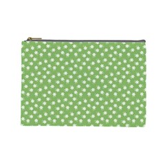 Spring Green White Floral Print Cosmetic Bag (large) by SpinnyChairDesigns