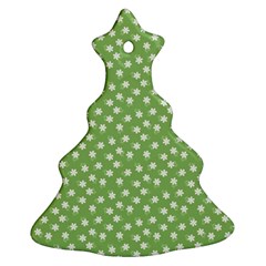 Spring Green White Floral Print Christmas Tree Ornament (two Sides) by SpinnyChairDesigns