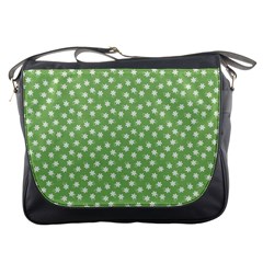 Spring Green White Floral Print Messenger Bag by SpinnyChairDesigns