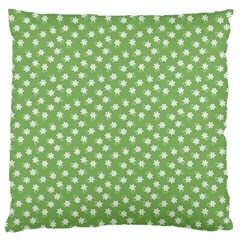 Spring Green White Floral Print Large Cushion Case (two Sides) by SpinnyChairDesigns