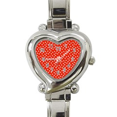 Red White Floral Print Heart Italian Charm Watch by SpinnyChairDesigns