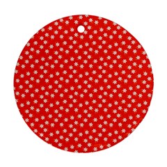 Red White Floral Print Round Ornament (two Sides) by SpinnyChairDesigns