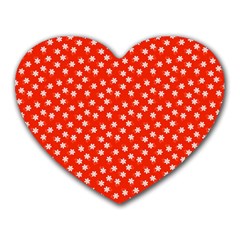 Red White Floral Print Heart Mousepads