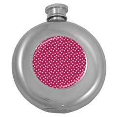 Magenta Rose White Floral Print Round Hip Flask (5 Oz) by SpinnyChairDesigns