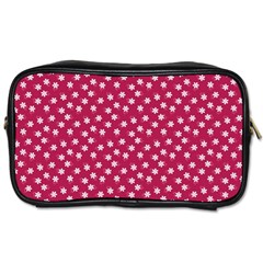 Magenta Rose White Floral Print Toiletries Bag (two Sides) by SpinnyChairDesigns