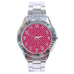Magenta Rose White Floral Print Stainless Steel Analogue Watch by SpinnyChairDesigns