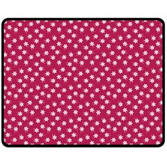 Magenta Rose White Floral Print Double Sided Fleece Blanket (medium)  by SpinnyChairDesigns