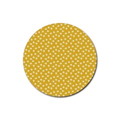 Saffron Yellow White Floral Pattern Rubber Coaster (round)  by SpinnyChairDesigns