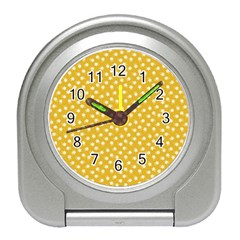 Saffron Yellow White Floral Pattern Travel Alarm Clock by SpinnyChairDesigns