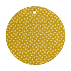 Saffron Yellow White Floral Pattern Round Ornament (two Sides) by SpinnyChairDesigns