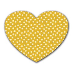 Saffron Yellow White Floral Pattern Heart Mousepads by SpinnyChairDesigns