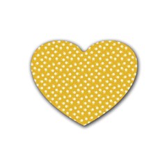 Saffron Yellow White Floral Pattern Rubber Coaster (heart)  by SpinnyChairDesigns