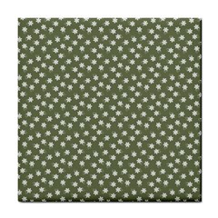 Sage Green White Floral Print Tile Coaster by SpinnyChairDesigns