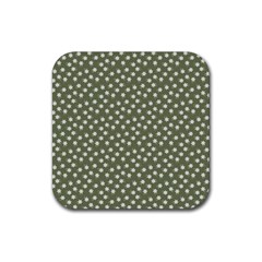 Sage Green White Floral Print Rubber Coaster (square)  by SpinnyChairDesigns