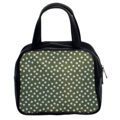 Sage Green White Floral Print Classic Handbag (two Sides) by SpinnyChairDesigns