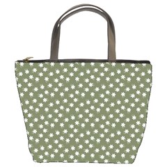 Sage Green White Floral Print Bucket Bag by SpinnyChairDesigns