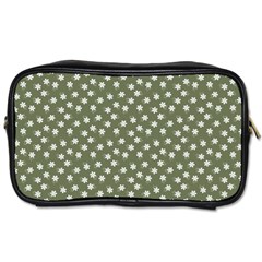 Sage Green White Floral Print Toiletries Bag (one Side) by SpinnyChairDesigns