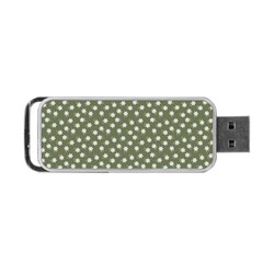Sage Green White Floral Print Portable Usb Flash (two Sides) by SpinnyChairDesigns