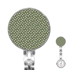 Sage Green White Floral Print Stainless Steel Nurses Watch