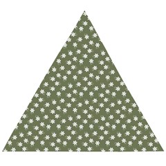 Sage Green White Floral Print Wooden Puzzle Triangle by SpinnyChairDesigns