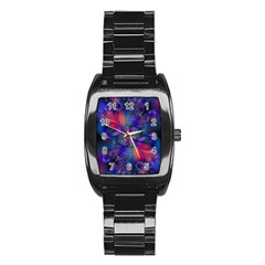 Abstract Floral Art Print Stainless Steel Barrel Watch