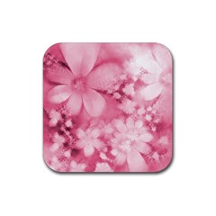 Blush Pink Watercolor Flowers Rubber Coaster (Square) 