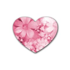 Blush Pink Watercolor Flowers Rubber Coaster (heart) 