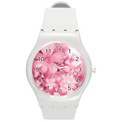 Blush Pink Watercolor Flowers Round Plastic Sport Watch (m) by SpinnyChairDesigns